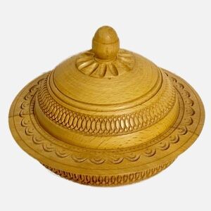 Unbranded Wooden Turned Bowl with Lid Light Weight Wood and Color Carved Design